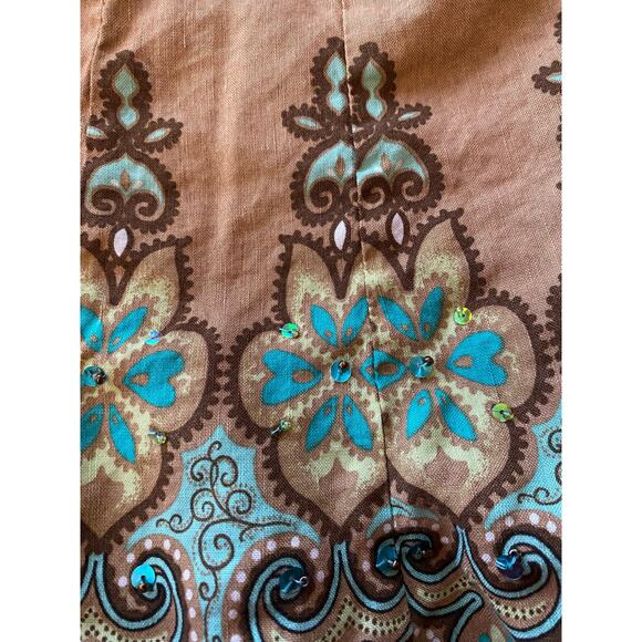 Coldwater Creek Colorful Boho Linen Blend Floral Sequin Bead Midi Skirt- Size M - Picture 7 of 7